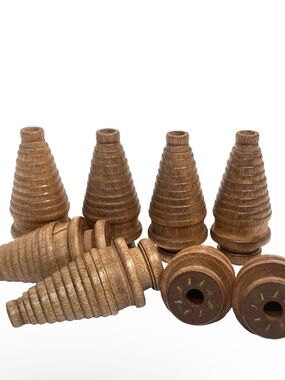 Vintage Set of 8 Turned Wooden Spools Industrial Factory Reclaimed New Old Stock